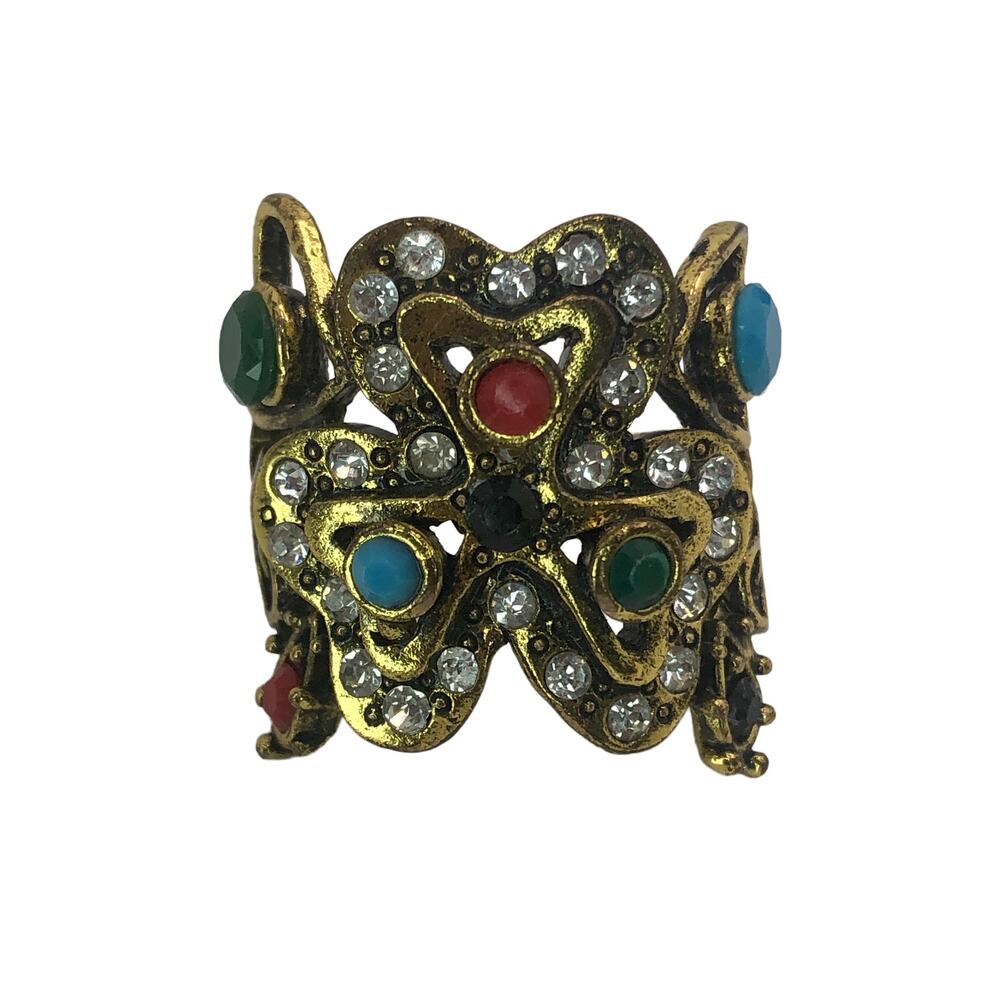 Gold and Multicolor Rhinestone Statement Ring - Size 9 - Picture 3 of 7